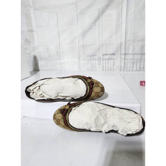Authentic Gucci GG Canvas Web Bow Ballet Flats Beige/Brown Size 36.5 - Picture 6 of 16